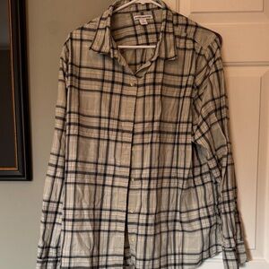 Amazon Essentials Beige Plaid Button-Down Shirt with Black and Navy Checks